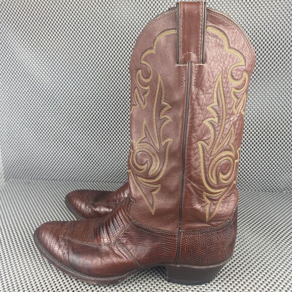 Vintage Justin Cowboy Boots Mens Size 11 D Brown Exotic Skin Western Pull On main image 8